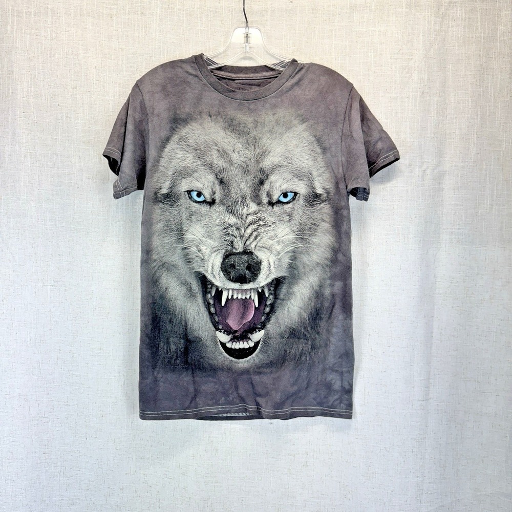 The Mountain Wolf Graphic Tee Mens Small Grey Snarling Animal 3D Print Grunge